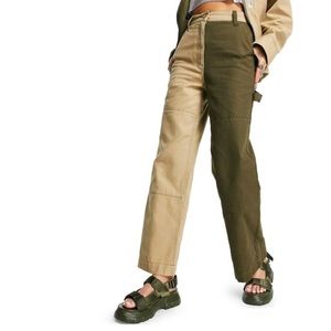 TOPSHOP  Color Block Tan & Green Pants